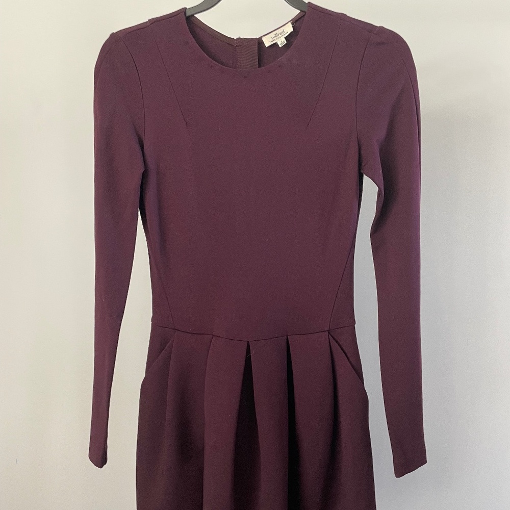 Wilfred Burgundy Flare Skirt Long Sleeve Dress